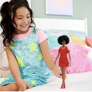 Barbie Fashionistas #221 1980's Inspired with Red Dress and Gold Necklace